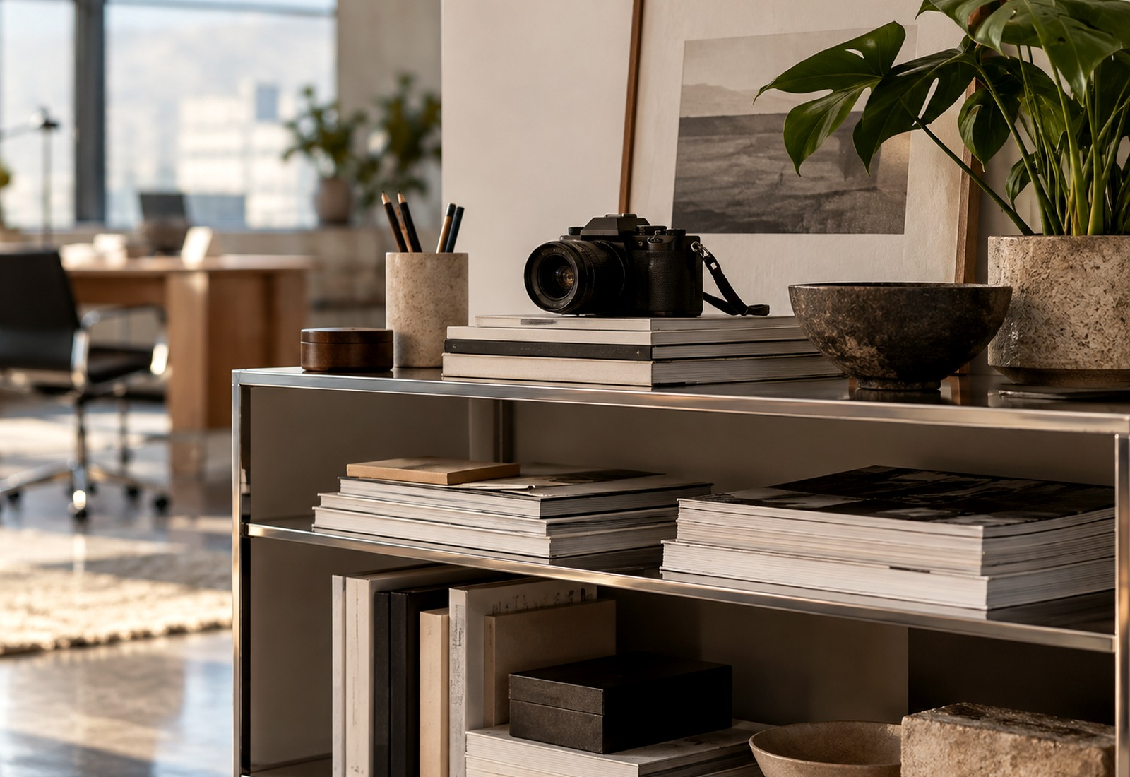 Presentation materials and creative planning workspace